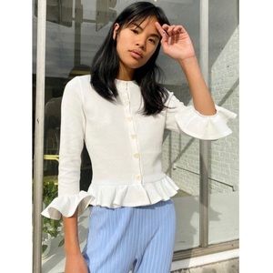 Lisa Says Gah Olivia Waffle Knit Heart Button Cardigan Top White